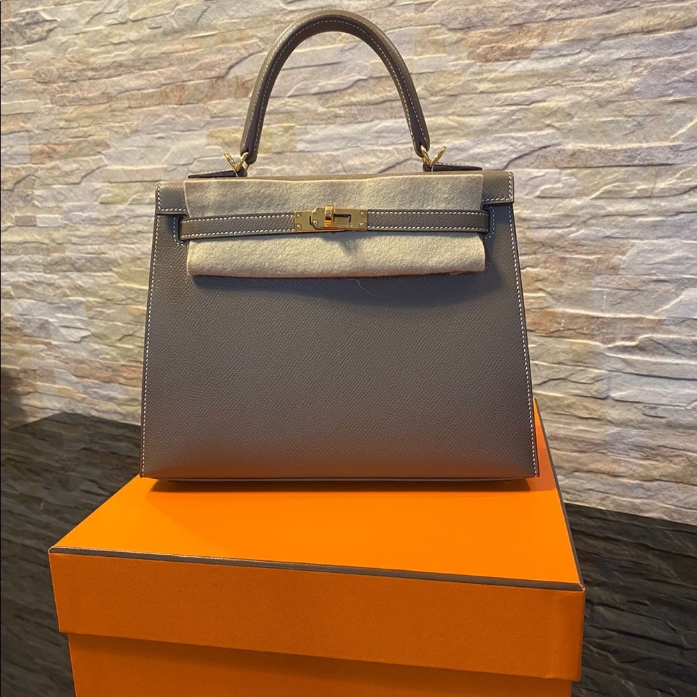 Hermès Kelly Sellier 25 Etoupe Epsom Gold Hardware